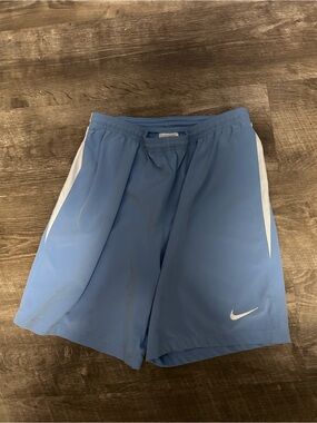 Nike Men's Light Blue Athletic Shorts with White Accents